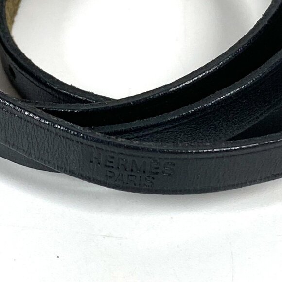 HERMES API 4-row long logo accessories Bracelet Leather Black/SilverHardware - Picture 9 of 12